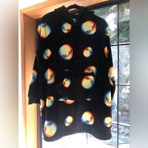 Plush Hooded Snuggie Sweater with Holographic Alien Print